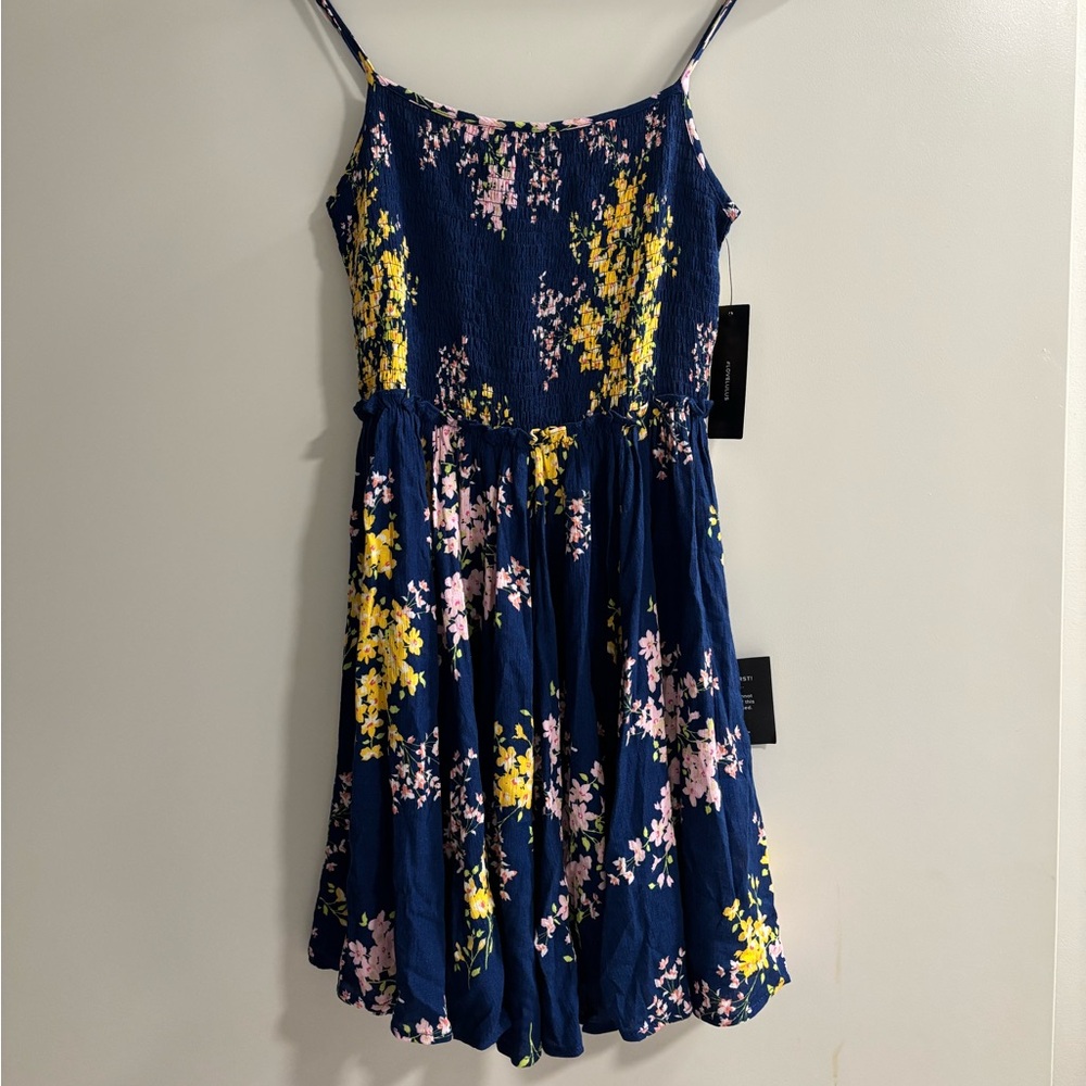 Lulu's Navy Floral V-Neck Dress